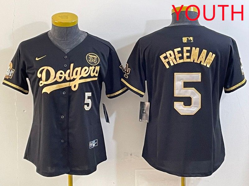 Youth Los Angeles Dodgers #5 Freeman Black Gold 2025 Nike MLB Jersey style 414->los angeles dodgers->MLB Jersey